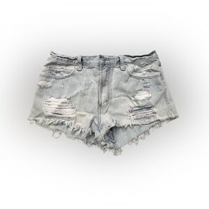 Women’s Abercrombie & Fitch Light Blue Distressed High Rise Jean Shorts Size 6